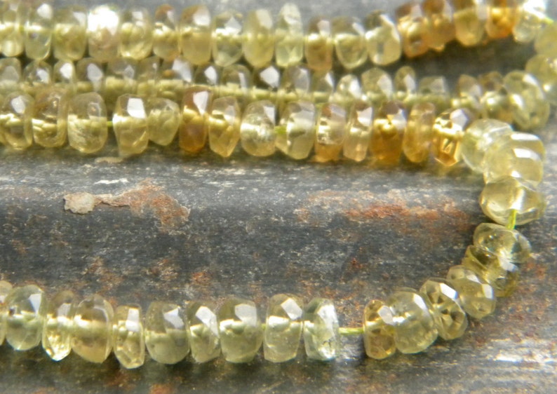 Grossular Garnet Garnets 15 12 Inch Strand 4 mm Micro Faceted Rondelles Roundelles Shades of Green and Brown