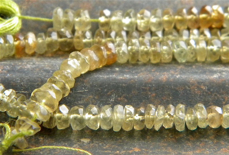 Grossular Garnet Garnets 15 12 Inch Strand 4 mm Micro Faceted Rondelles Roundelles Shades of Green and Brown