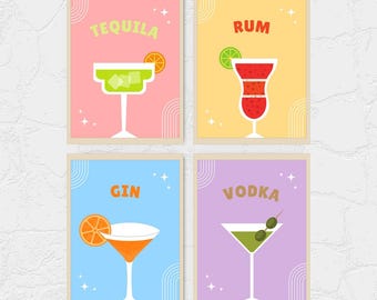 Bunter Cocktail Kunstdruck, druckbare digitale Wanddekoration, trendiges Getränkeposter, Mixology Bar Kunstdruck
