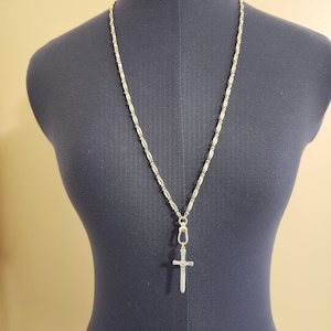 Bold Sword Pendant Necklace. Extra Long Chain with Swivel Connector.  Statement Jewelry for Her or Him.