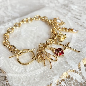 Custom Gold Charm Bracelet: Personalized Toggle Chain, Build Your Own Jewelry. Handmade. Pick Your favorite Charms and Chain. Gift for Her.