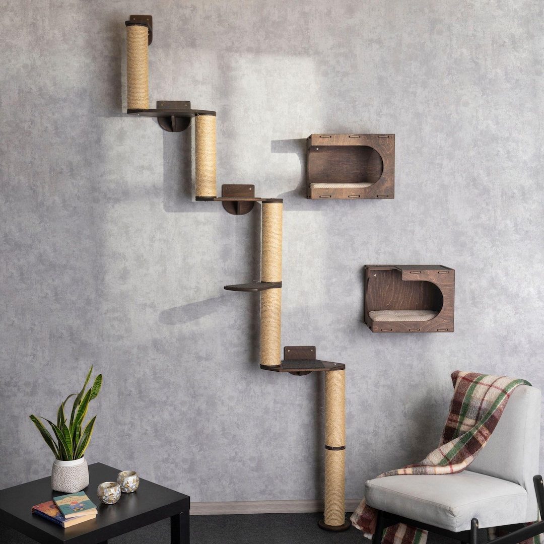Spring Cat Wall Cat Climbing Wall / Modern Cat Tree, Cat Scratch Post, Cat Wall Shelves ...