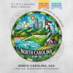 North Carolina Stained Glass png, North Carolina Print png, Stained Glass Design png, USA States Stained Glass png, North Carolina Digital