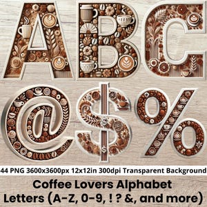 Coffee Alphabet Letters png, Coffee Shop png, Coffee Beans png, Coffee Lovers png Gift Ideas, Coffee Clipart Letters, Coffee Shop Designs