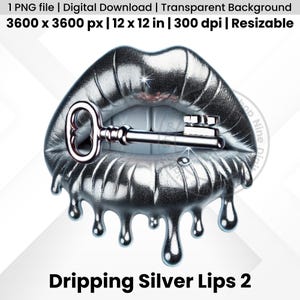Silver Dripping Lips png Art, Silver Dripping Lips Art, Dripping Metallic Lips Clipart, Metallic Lips png Clip Art, Kiss Lips Metal png File