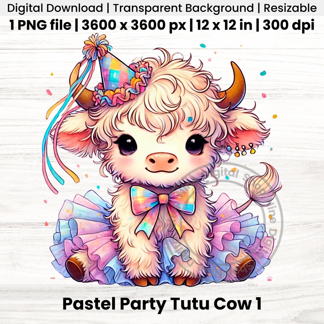 Baby Highland Cow Tutu Texas Hat Png Girly Highland Cow Png Cute ...