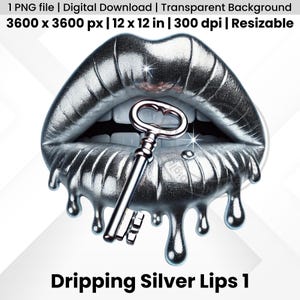 Silver Dripping Lips png Art, Silver Dripping Lips Art, Dripping Metallic Lips Clipart, Metallic Lips png Clip Art, Kiss Lips Metal png File