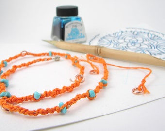 Tangerine Beach - Beaded and Woven Necklace