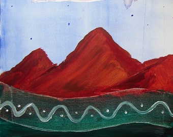 Red Mountains - Original Acrylic Painting on Canvas 16x20 - edges unpainted, stapled
