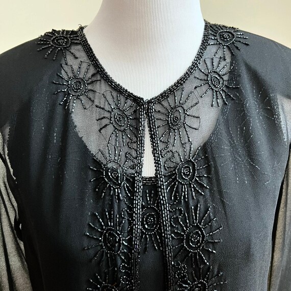 Vintage 90s NWT Jkara Black Beaded Cocktail Dress and Sheer Embellished  Jacket 8