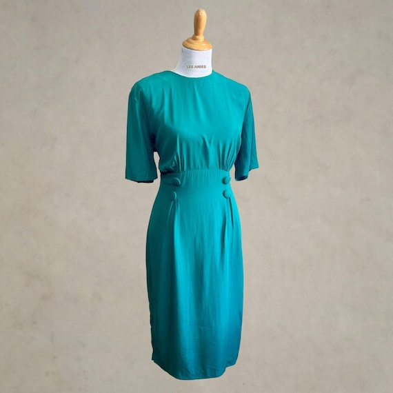 old money green dress Vintage 80s Hearts Made in USA Short Sleeves Pencil 6 Texas-themed kids clothing