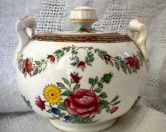 Azucarero antiguo Spode Copeland England con diseño floral, de porcelana, con tapa, de Davison Collamore.
