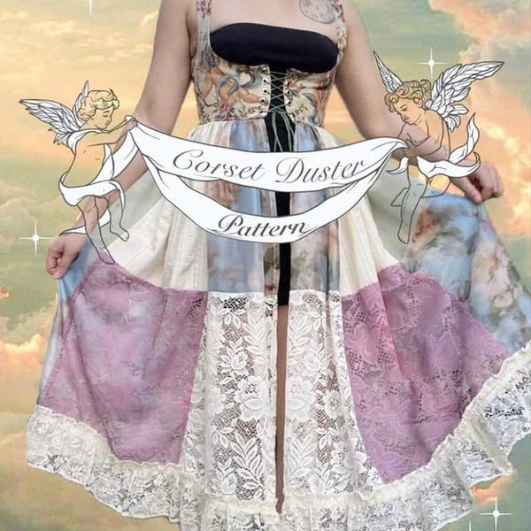 Korsett Duster Schnittmuster Spitzenkleid Dirndl Gürtel Cottagecore Pattern