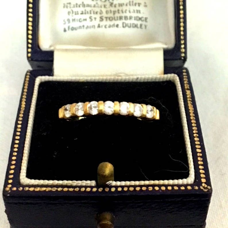 Vintage Wedding Band Half Eternity Ring 18kt Yellow Gold Cubic Zirconia Anniversary Gift Engagement