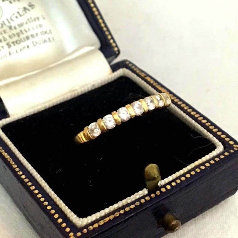 Vintage Wedding Band Half Eternity Ring 18kt Yellow Gold Cubic Zirconia Anniversary Gift Engagement