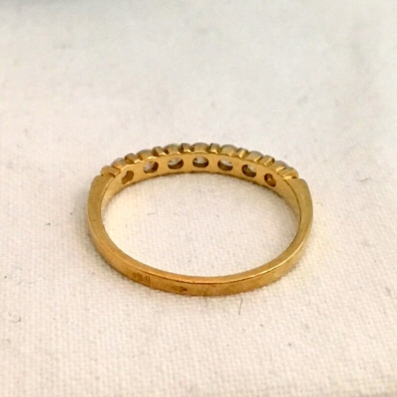 Vintage Wedding Band Half Eternity Ring 18kt Yellow Gold Cubic Zirconia Anniversary Gift Engagement