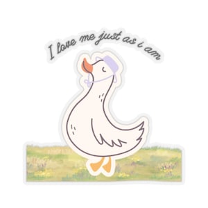 Pegatina de pato con amor propio, bonita pegatina de vinilo estética para portátiles, botellas de agua y diarios, calcomanía de animal con afirmación positiva, regalo para amantes de los patos