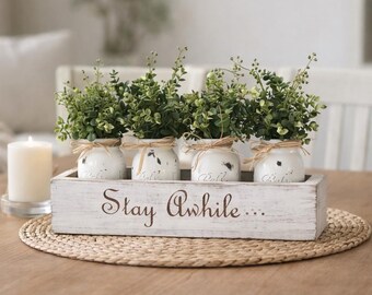 Personalized Mason Jar Centerpiece | Farmhouse Table Decor | Wood Box
