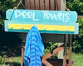 Beach Decor Beach Towel Rack, Beach Towel Hooks, Beach Towel Holder, Pool Towel Rack, Pool Towel, Pool Towel Hooks, Pool Signs, Pool Decor