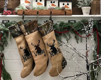 Mossy Oak camo with green Christmas stocking-new-handmade 