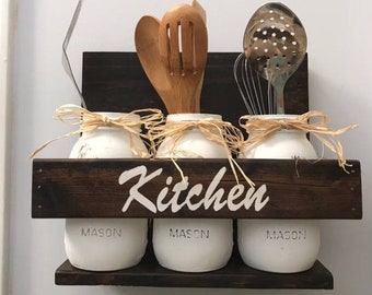 Kitchen Storage Utensil Holder Jars, kitchen Wall Organizer, Apartment New Home Housewarming Gift