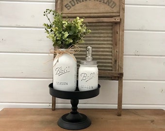 Bathroom Decor Counter Tray Stand comes with Country Jar Greenery & Soap glass Jar pump for a Modern Farmhouse Decor Gift
