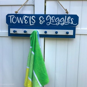 Beach House Sign,  Towel Rack, Swimming Pool Sign, Pool Decor for Beach House & Pool House