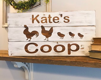 Custom Farmhouse Chicken Sign, Rustic Kitchen Sign, Rooster Wood Sign, Farmhouse Kitchen Wall Decor, Personalized Farm Sign