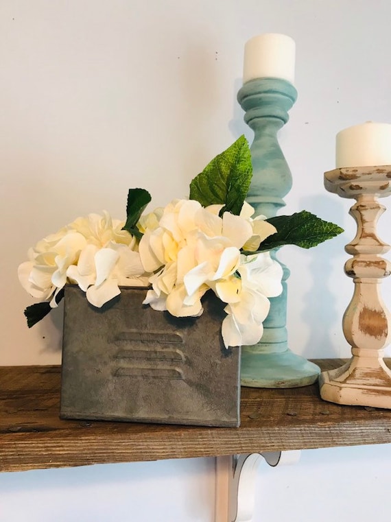Planter With Hydranges Hydrangea Flower Arrangement Rustic Etsy