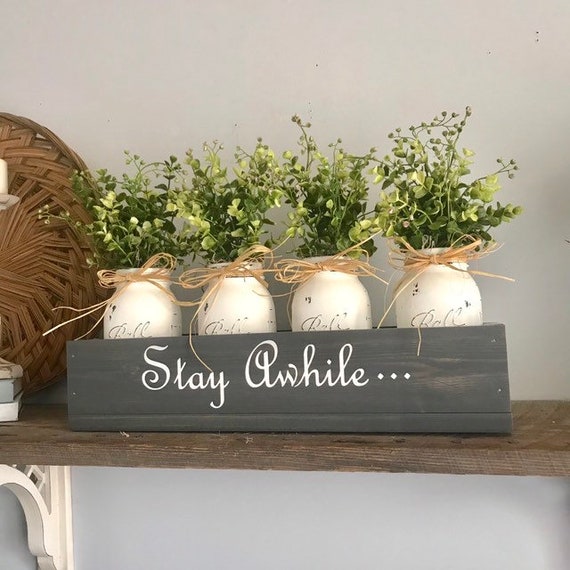 Modern Home Decor, Rustic Floral Greenery Table Centerpiece, Dining Room Table Decor, Living Room Decor Arrangement For Cottage