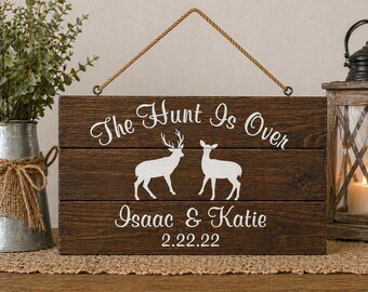 Personalized Deer Wedding Sign, Rustic Wood Anniversary Gift, Custom Hunting Couple Decor