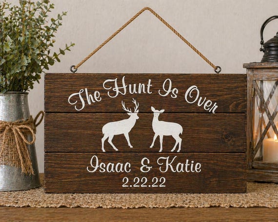 Personalized Deer Wedding Sign, Rustic Wood Anniversary Gift, Custom Hunting Couple Decor
