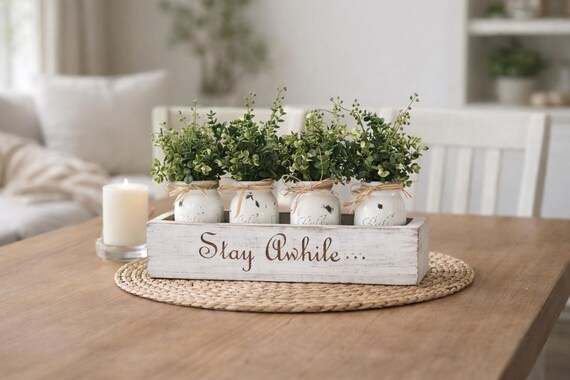 Personalized Mason Jar Centerpiece Box, Custom Family Name Decor, Farmhouse Table Decor, Mother’s Day Gift