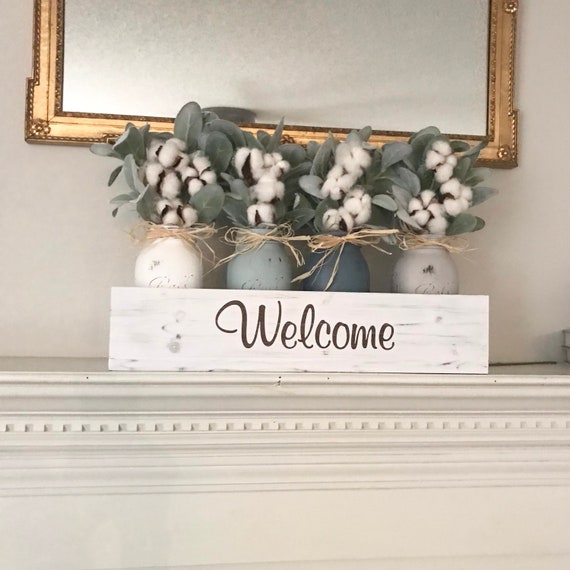Cotton Arrangement with greenery home decor Farmhouse Modern Personalized Gift