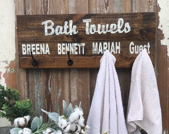 Personalized Bathroom Decor, Customize Funny Bathroom Sign, Wall Decor Towel Hooks