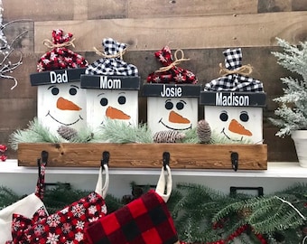 JOYEUX NOEL Wood Stocking Holder For The Mantle Option To Personalize With A Name 