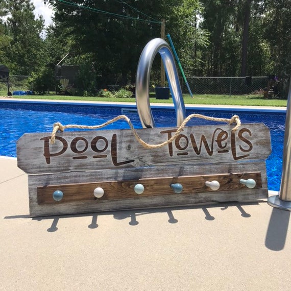 Pool Sign Accessories, Swimming Pool Sign, Beach Decor Sign, Beach House, Pool Gifts, Storage for Pool Towels, Beach Towel Rack