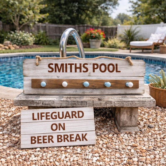 Personalized Pool Towel Rack, Outdoor Towel Holder, Lifeguard Sign, Poolside Storage, Beach House Decor