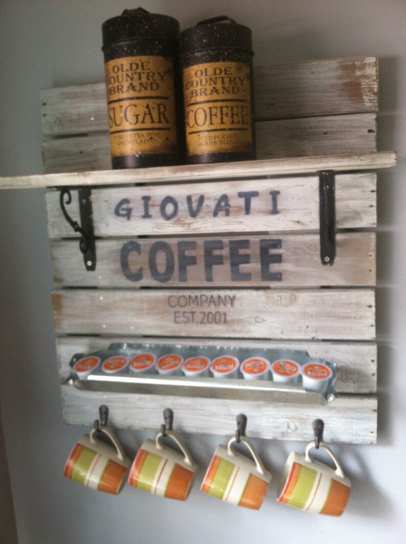 Personalized Wooden Coffee Rack With Shelf: Handmade Home Decor - Etsy