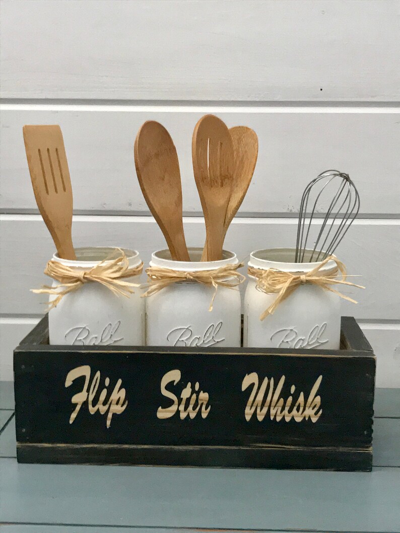 Farmhouse Kitchen Storage Utensil Holder Farmhouse Finish Etsy