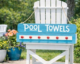 Personalized Wooden Pool Towel Rack, Custom Name Sign, Outdoor Towel Holder, Beach House Decor
