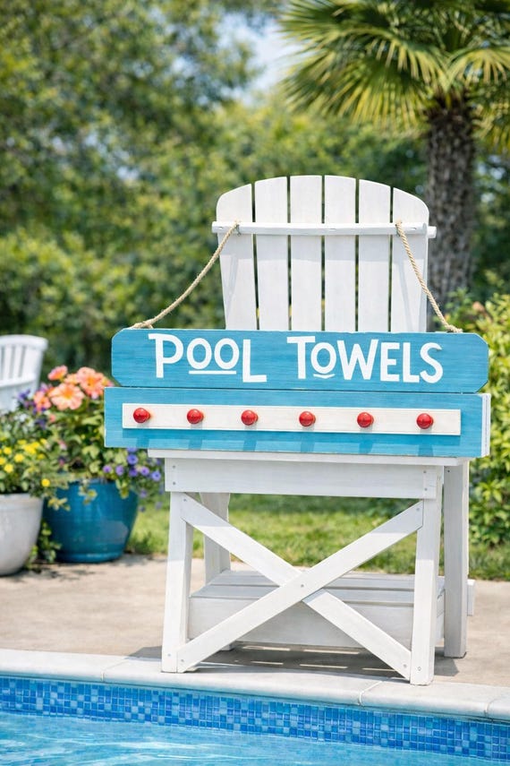Personalized Pool Towel Rack, Outdoor Towel Holder, Custom Name Sign, Beach House Decor, Poolside Storage