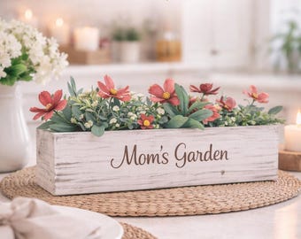 Personalized Farmhouse Centerpiece Box, Mom’s Garden Gift, Wooden Flower Box