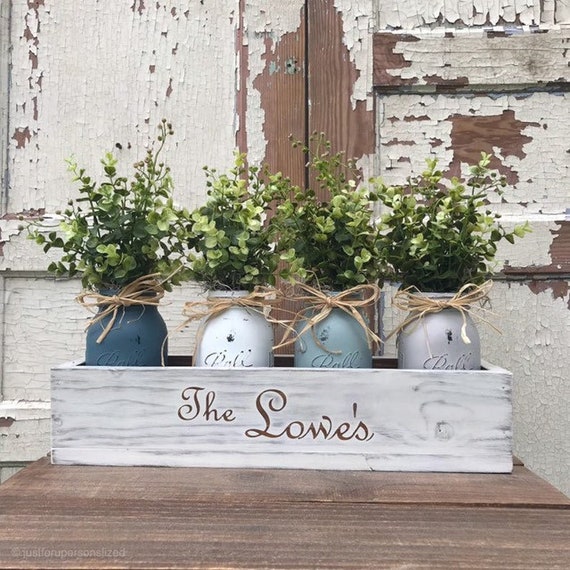 Family Last Name Living Room Coffee Table Tray with Greenery, Table Centerpiece, Beach House Decor, Floral Arrangements For Her