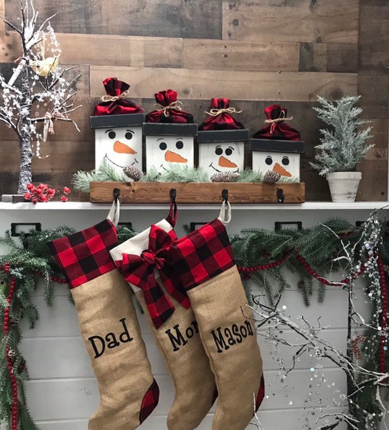 Family Christmas Stocking Set Four Personalized Stockings Stocking Set of Four Plaid Christmas Stockings Christmas Stockings Personalized