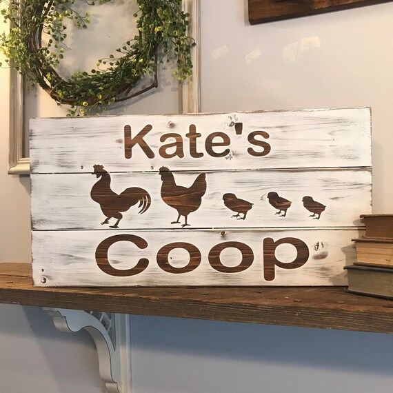 Farmhouse Wood Chicken Coop Sign, Personalized Chicken Sign, Chicken, Rustic Farmhouse Decor, Rustic Home & Living, Personalized