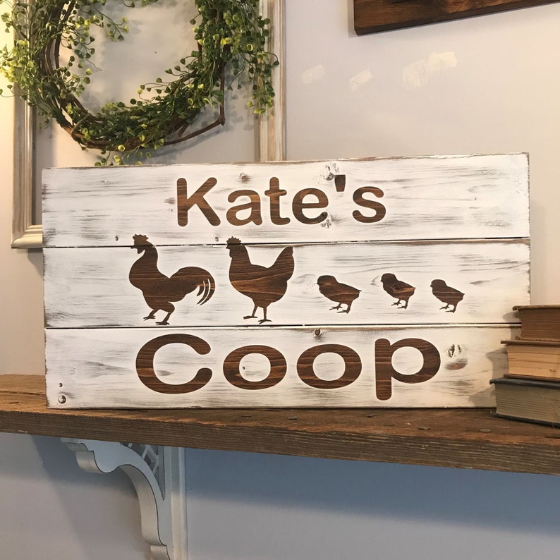 Farmhouse Wood Chicken Coop Sign, Personalized Chicken Sign, Chicken, Rustic Farmhouse Decor, Rustic Home & Living, Personalized image 1