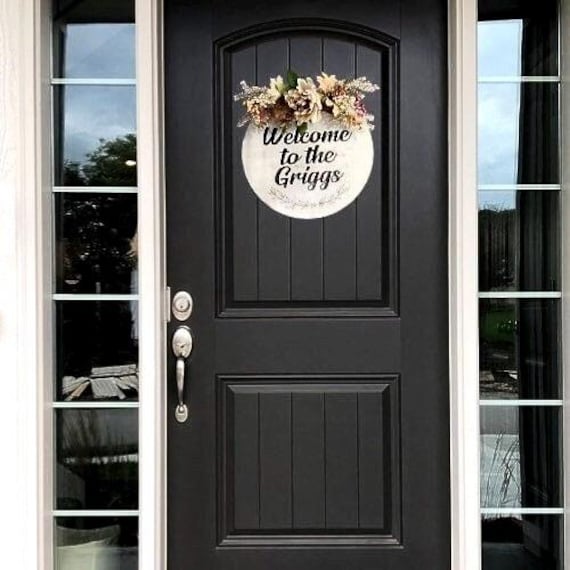 Front Door Decor, Last Name Family Wreath For Front Door Year Round, White/Black Sign, Door Wreath and Sign, Personalized Door Hanger