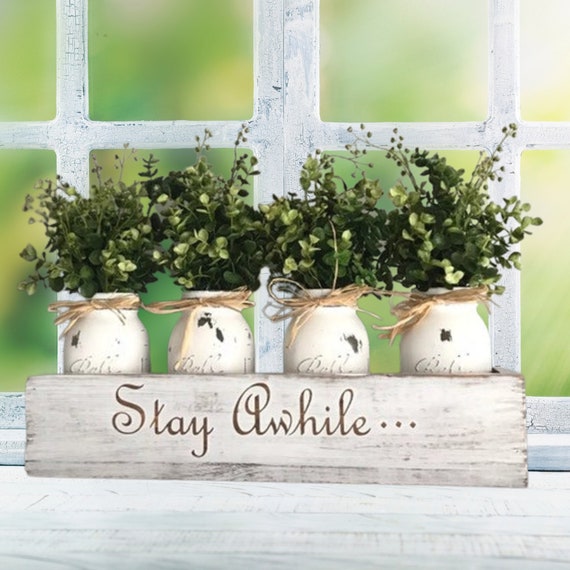 Farmhouse Dining Table Decor, Spring Living Room Decor, Mason Jar Centerpiece, Gift For the Home Decor Rustic