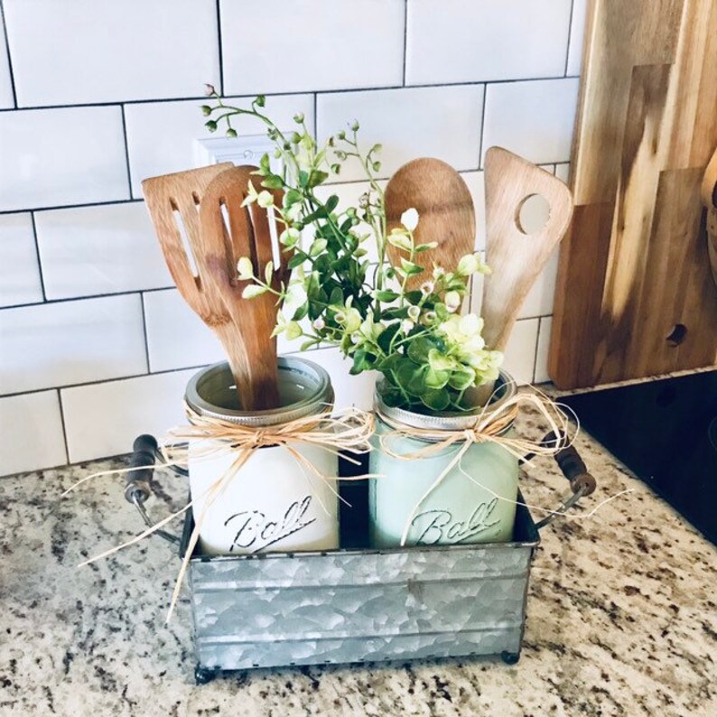 Farmhouse Kitchen Set Utensil Holder Kitchen Counter Decor Etsy